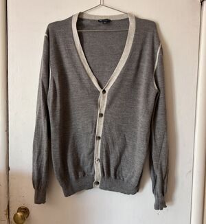 GAP Fine Merino Wool Long Sleeve Cardigan Gray Contrast Trim | Women ‘s Large
